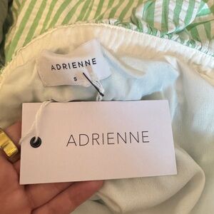 Adrienne Green Seersucker Off the Shoulder Bubble Dress